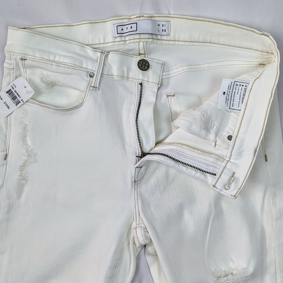 AYR Jean Skinny Stretch Ankle High Rise Distressed Ripped Zip Fly White 31 NWT - Picture 10 of 16